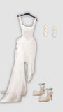 Vintage White Irregular Skirt Hem Sheath Tulle Prom Dress Party Dress Evening Dress HZ1024