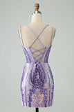 Gorgeous Purple Sequined Design A-line Bodycon Spaghetti Strap Homecoming Dress HZ1024