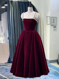 Retro Burgundy Beaded Spaghetti Strap Design A-line Velvet Party Dress Homecoming Dress HZ1024