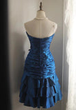 Retro Blue Beading Design A-line Satin Strapless Sweetheart Tiered Party Dresses Homecoming Dresses, HZ1024