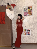 Women Simple Red Sexy Fashion Halter Dress HZ1024