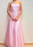 Vintage Pink A-Line Embroidery Prom Dress Long Chiffon Evening Dress Spaghetti Strap Formal Dress HZ1024