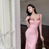 Vintage Applique Floral Spaghetti Strap Mermaid Long Summer Dress Prom Dress Evening Dress HZ1024