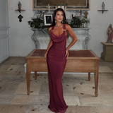 Simple Vintage Spaghetti Strap Sexy High-waist Slit Dress HZ1024