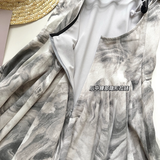 Simple Floral Ink-wash Pattern Design A-line Sleeveless Spaghetti Strap Dress HZ1024