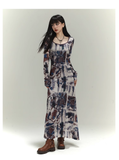 New Fashion Floral Pattern Design Women Long-sleeved Dress HZ1024