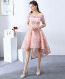 Vintage Pink Applique Off-the-shoulder Design A-line Tulle Party Dress Homecoming Dress HZ1024