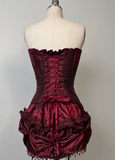 Burgundy Strapless Sheath Satin Lace-up Short Party Dresses Homecoming Dress HZ1024