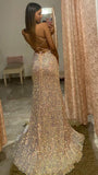 Plunging V-Neck Sequins Prom Dresses,Sparkle Prom Evening Dress With Side Slit HZ1024