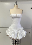 Vintage White Strapless A-line Lace Lace-up Short Party Dresses Homecoming Dress HZ1024