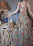 Vintage Floral Backless Design Elegant Chiffon Evening Dress Prom Dress HZ1024