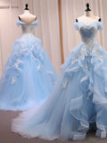 Elegant Sweetheart Blue Applique Sweet 16 Quinceanera A-Line Floor-length Prom Dress Birthday Dress Evening Dress Ball Gown HZ1024