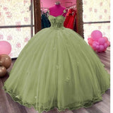 Elegant Green Sweetheart Spaghetti Strap Sweet 16 Quinceanera A-Line Tulle Floor-length Prom Dress Birthday Dress Evening Dress Ball Gown HZ1024