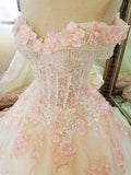 Elegant Sweetheart Pink Applique Sweet 16 Quinceanera A-Line Floor-length Prom Dress Birthday Dress Evening Dress Ball Gown HZ1024