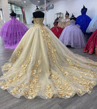 Gorgeous Champagne Sweetheart Applique Sweet 16 Quinceanera A-Line Floor-length Prom Dress Birthday Dress Evening Dress Ball Gown HZ1024