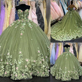 Elegant Sweetheart Green Applique Sweet 16 Quinceanera A-Line Floor-length Prom Dress Birthday Dress Evening Dress Ball Gown HZ1024