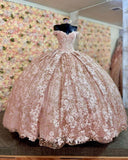 Elegant Pink Sweetheart Applique Sequin Sweet 16 Quinceanera A-Line Tulle Floor-length Prom Dress Birthday Dress Evening Dress Ball Gown HZ1024