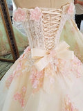 Elegant Sweetheart Pink Applique Sweet 16 Quinceanera A-Line Floor-length Prom Dress Birthday Dress Evening Dress Ball Gown HZ1024