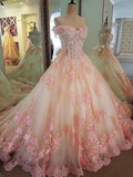 Elegant Sweetheart Pink Applique Sweet 16 Quinceanera A-Line Floor-length Prom Dress Birthday Dress Evening Dress Ball Gown HZ1024