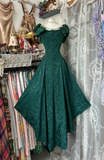 Vintage Dark Green Off-the-shoulder Irregular Hem Design A-Line Applique Prom Dress Evening Dress HZ1024