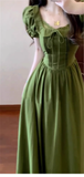 Vintage Olive Green Prom Dress A-Line Short-sleeve Evening Dress Long Formal Dress HZ1024