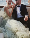 Gorgeous Sage Green 3D Flowers Strapless A-Line Floor-length Prom Dress Evening Dress HZ1024