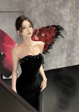 New Simple Design Black A-Line Elegant Women Strapless Dress HZ1024