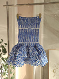 Vintage Dark Blue Pattern Design Strapless Mini Party Dress Homecoming Dress HZ1024