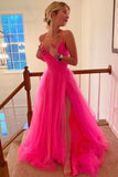 Spaghetti Straps V Neck Tulle Prom Gown, Elegant Long Formal Dress HZ1024