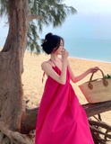 New Fashion Rose Pink Sleeveless Beach Halter Dress HZ1024