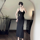 New Simple Fashion Black Brown Slim-fit Spaghetti Strap Dress HZ1024