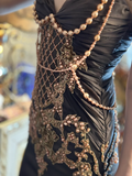 Retro Brown V-neck Beaded Spaghetti Strap Appliqued Design Elegant Satin Evening Dress Prom Dress HZ1024