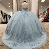 Elegant Sky Blue Sweetheart Sweet 16 Quinceanera A-Line Prom Dress Birthday Dress Evening Dress Ball Gown HZ1024