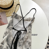 Simple Floral Ink-wash Pattern Design A-line Sleeveless Spaghetti Strap Dress HZ1024