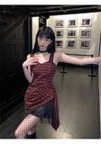 New Fashion Design Sense Red & Black Plaid Spaghetti Strap Dress HZ1024