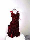 Retro Glitter Burgundy Spaghetti Strap 18th Birthday Party Dress Homecoming Dress HZ1024