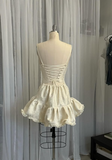 Vintage Beige Spaghetti Strap A-line Satin Lace-up Short Party Dresses Homecoming Dress HZ1024