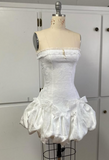Vintage White Strapless A-line Lace Lace-up Short Party Dresses Homecoming Dress HZ1024