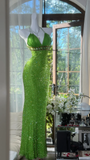Shiny Green Sequined V-neck Spaghetti Strap Design Chiffon Prom Dress Evening Dress HZ1024