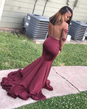 Vintage Burgundy Applique Mermaid Evening Gown Long-sleeved Backless Mermaid Prom Dresses HZ1024