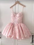 Fashion Pink Sweetheart Floral Spaghetti Strap Design A-line Chiffon Party Dress Homecoming Dress HZ1024