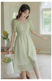New Simple Fashion Green Short Sleeve Design A-Line Long Dress HZ1024