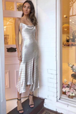 New Fashion Silvery Spot Irregular Hem Design A-line Spaghetti Strap Women Party Dress HZ1024
