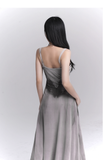 Women Fashion Design Sense Seaside Party Grey Spaghetti Strap Dress HZ1024
