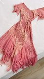 Vintage Pink Chiffon Sequin Prom Dress Sheath Off-the-shoulder Evening Dress Long Formal Dress HZ1024