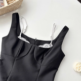 New Fashion Fake Two-piece Dress Design Black A-line Sleeveless Spaghetti Strap Dress HZ1024