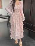 New Fashion Elegant Floral Chiffon Spaghetti Strap Dress HZ1024