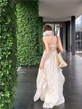 New Fashion Beige Design Beach Holiday A-line Halter Dress HZ1024