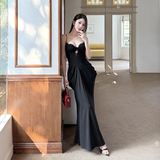 Enchanting Black Sweetheart Spaghetti Strap Pleated Mermaid Prom Dress Evening Dress HZ1024
