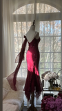 Elegant Burgundy Spaghetti Strap Gorgeous Beaded Sparkling Chiffon Evening Dress Prom Dres HZ1024
